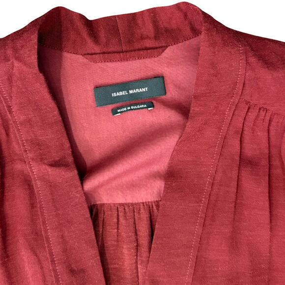 Isabel Marant Maroon Red Burgundy Long Sleeve V-Neck Split Hem Tunic Dress sz M - Picture 5 of 12